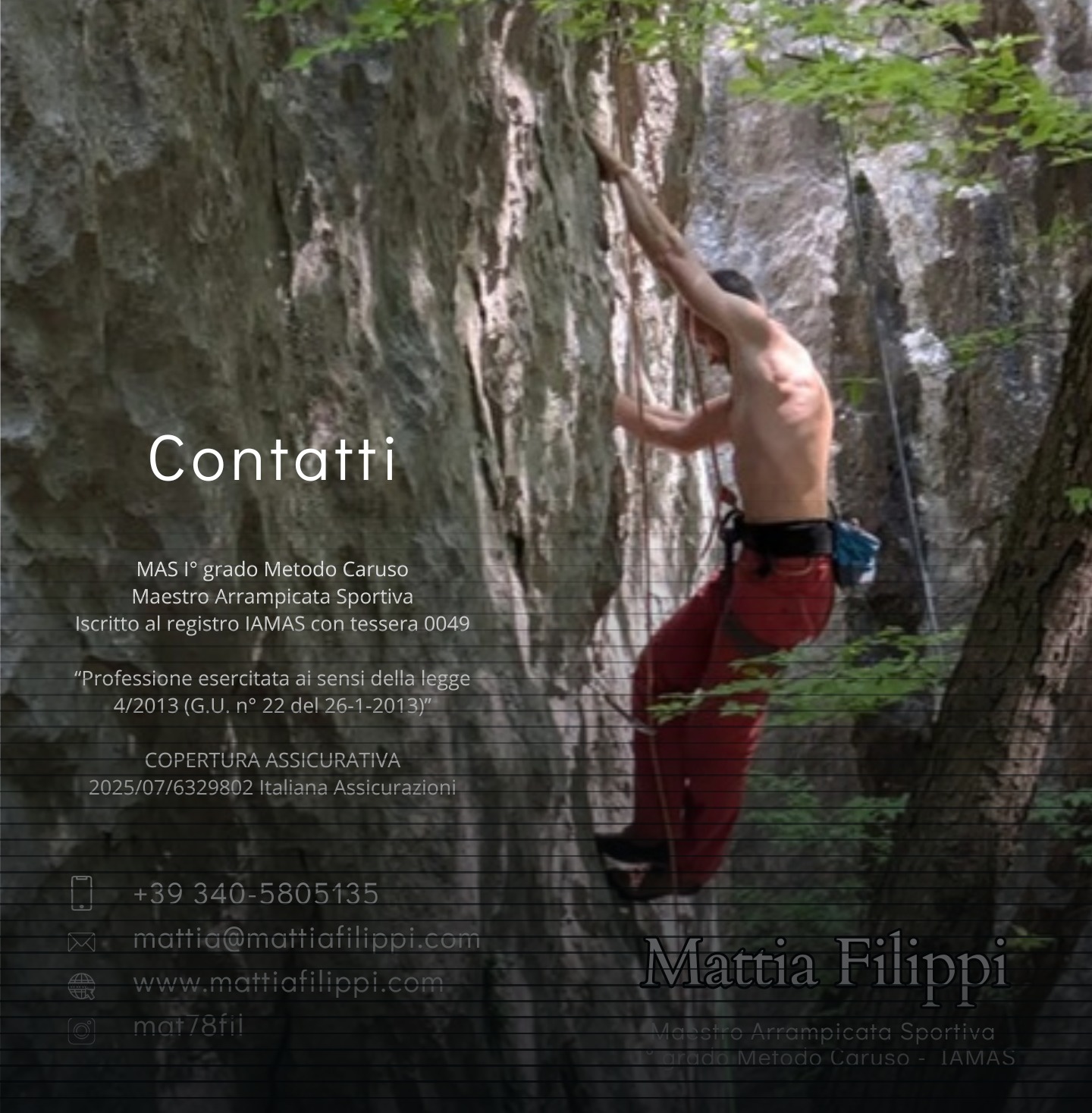 Mattia Filippi in arrampicata su roccia